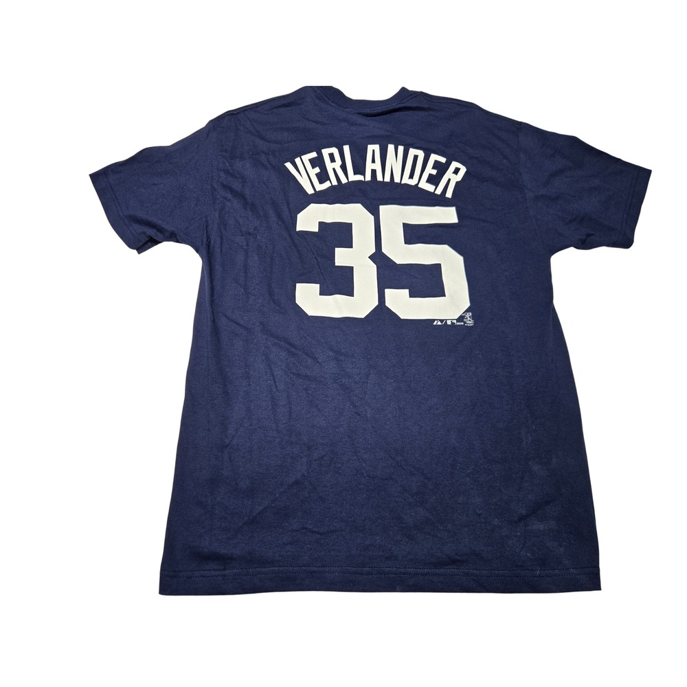 Majestic Detroit Tigers Justin Verlander  T-Shirt 35 Navy Blue MLB Player Mens M